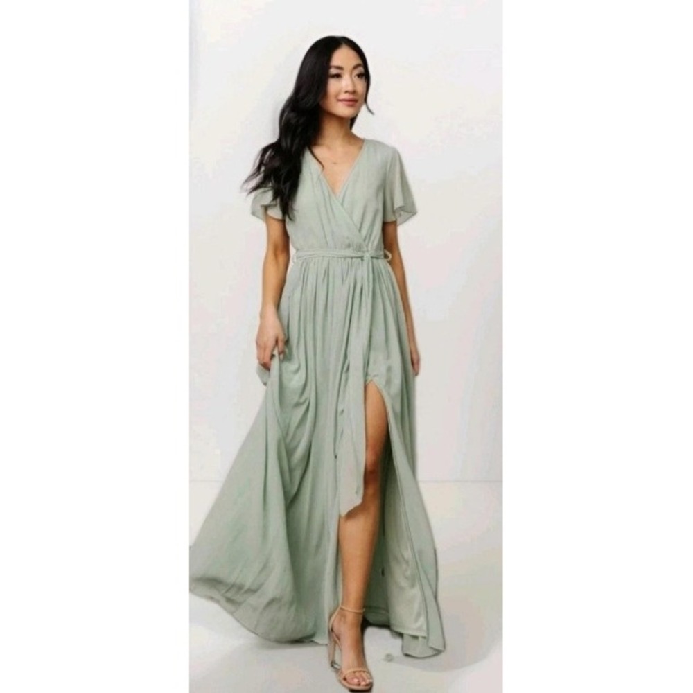 Baltic Born Cottagecore Sage Green Chiffon High Low Wrap Dress XL Wedding Guest